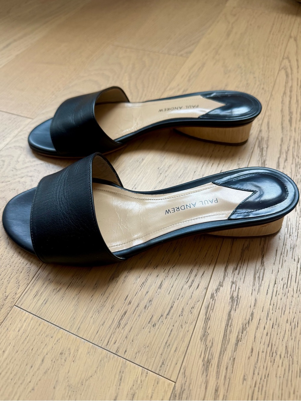 Paul Andrew Black Leather Slide Sandals